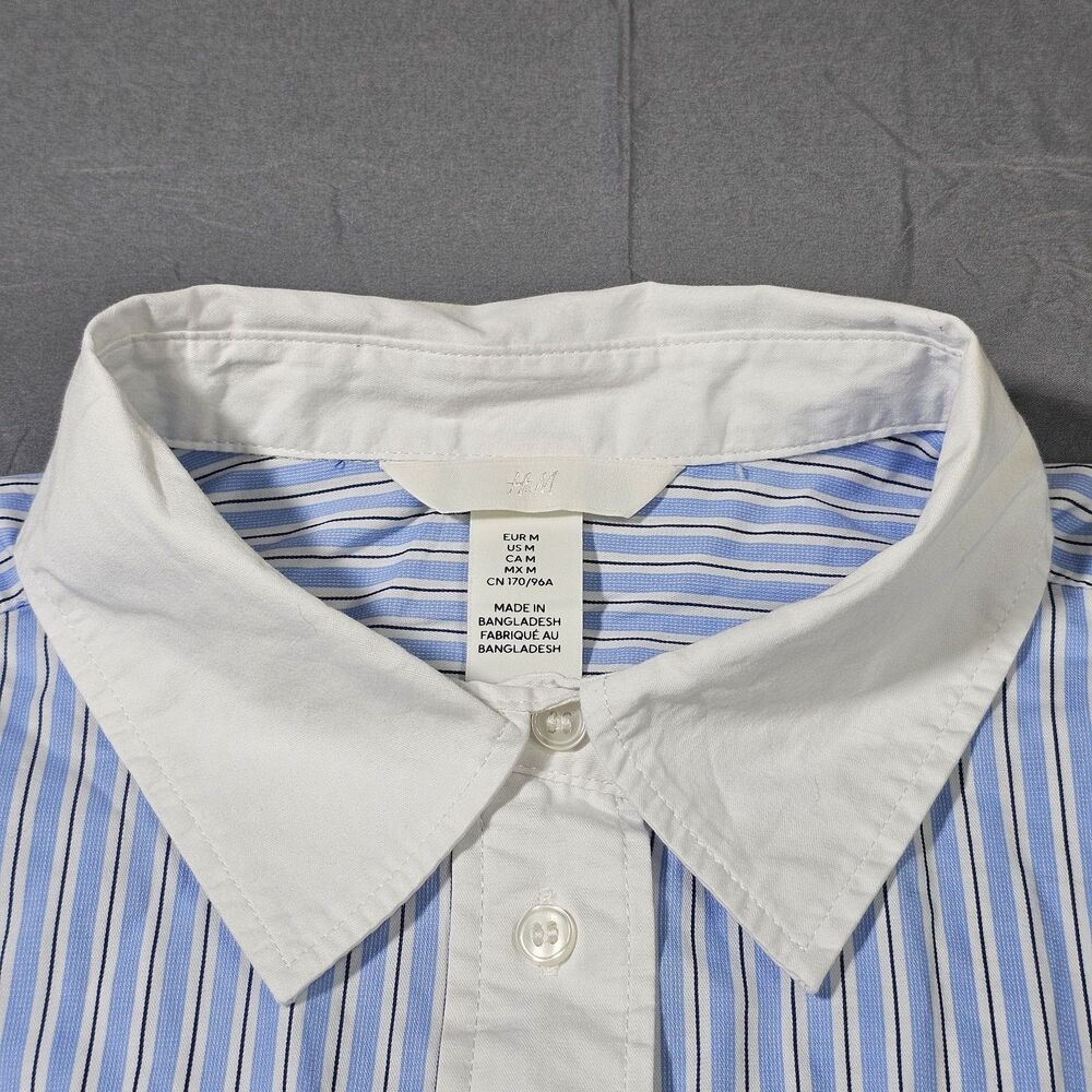 H&M women's blue and white striped oversized poplin shirt - Picture 2 of 12